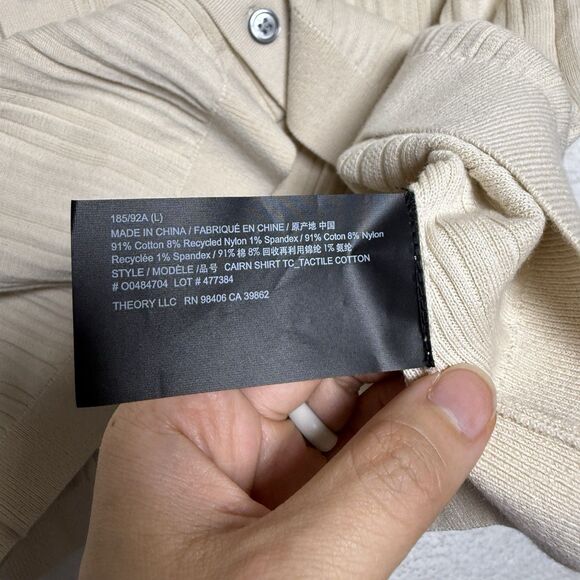Theory Mens Cairn Shirt Size L Sand Beige Tactile Cotton Old Money Smart Casual - Picture 4 of 7